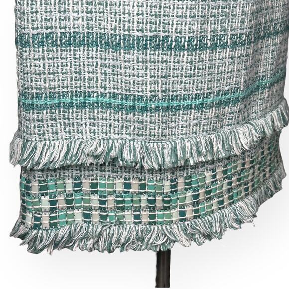 New $375 TORY BURCH Nora Tweed Pencil Skirt Embellished Turquoise Fringe Trim 10 - Picture 8 of 14